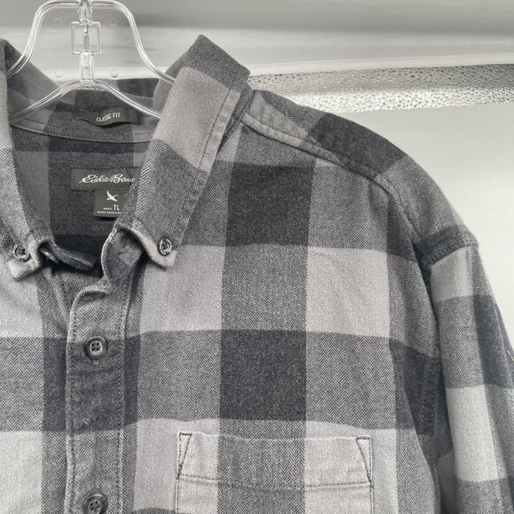 Eddie Bauer Men's Check Flannel Shirt Long Sleeve Classic Fit Gray Size TL - Picture 4 of 9